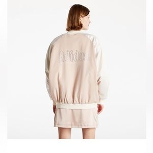 adidas '2000s Luxe' satin bomber jacket in camel with diamante XS